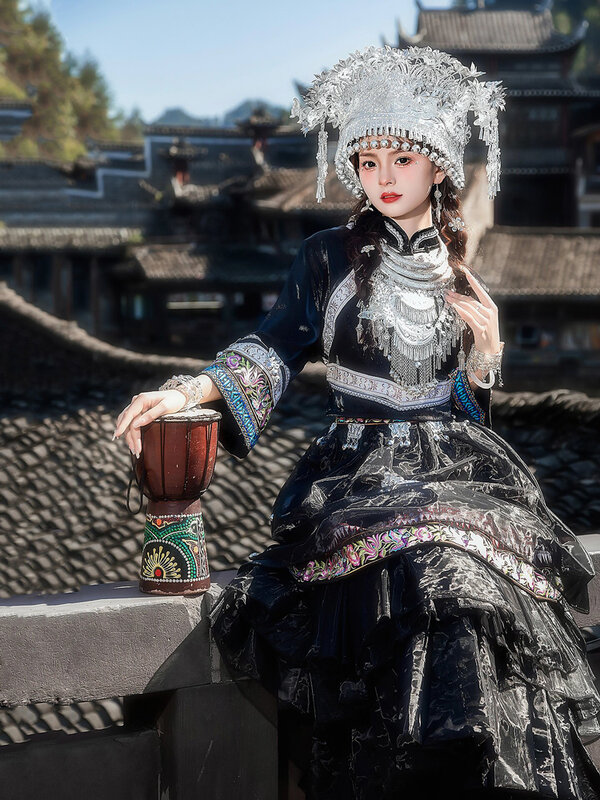 Miao-disfraz de Tujia Yao para mujer, vestido de estilo étnico, espectáculo de escenario, actuación