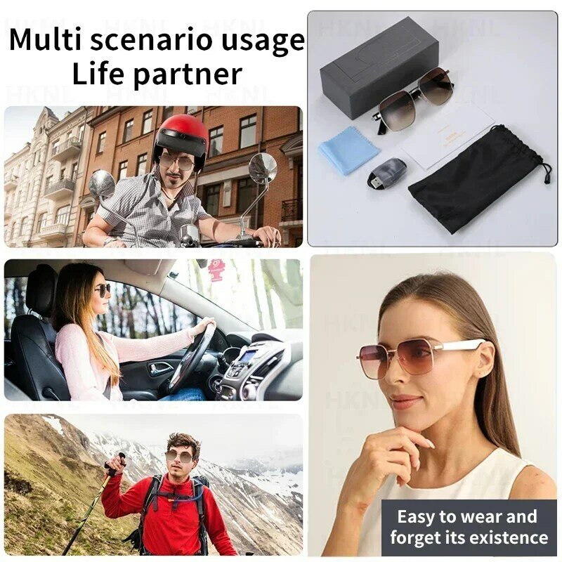 2024 Smart Glasses For Men Wireless Bluetooth Headset Sunglasses with Open Ear Music & Hands-Free Calling Magnetic Fast Charging