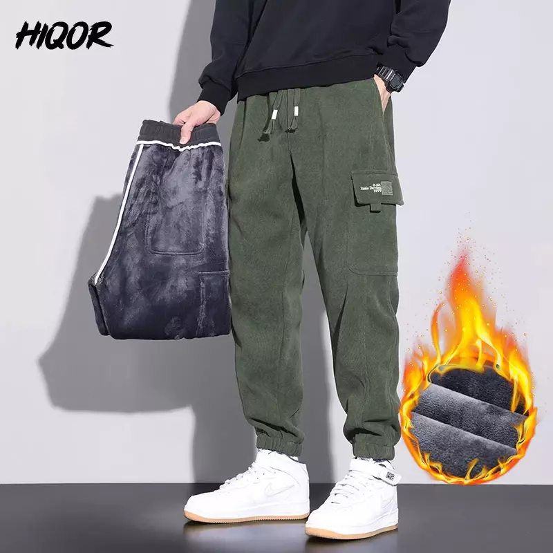 HIQOR Pants for Mens 2024 Winter Fleece Casual Pants Loose Men Trousers Y2k Cargo Harem Pants Jogger Hombre Fashion Men Clothing