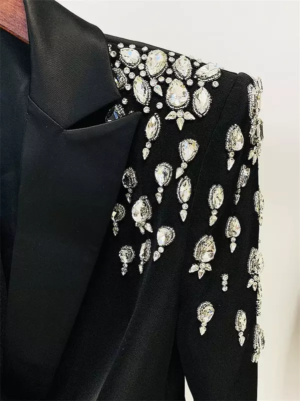 Kryształki damskie pasują do 1 sztuki długi blezer modna kurtka formalnego biura damskiego odzież robocza płaszcz dwurzędowy jesiennego stroju