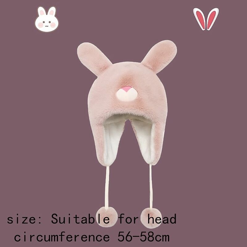 with 2 Plush Balls Hat Scarf Set Stereo Rabbit Ear Cartoon Ear Protection Hat Brimless Plush Bonnet Caps Daily Wear