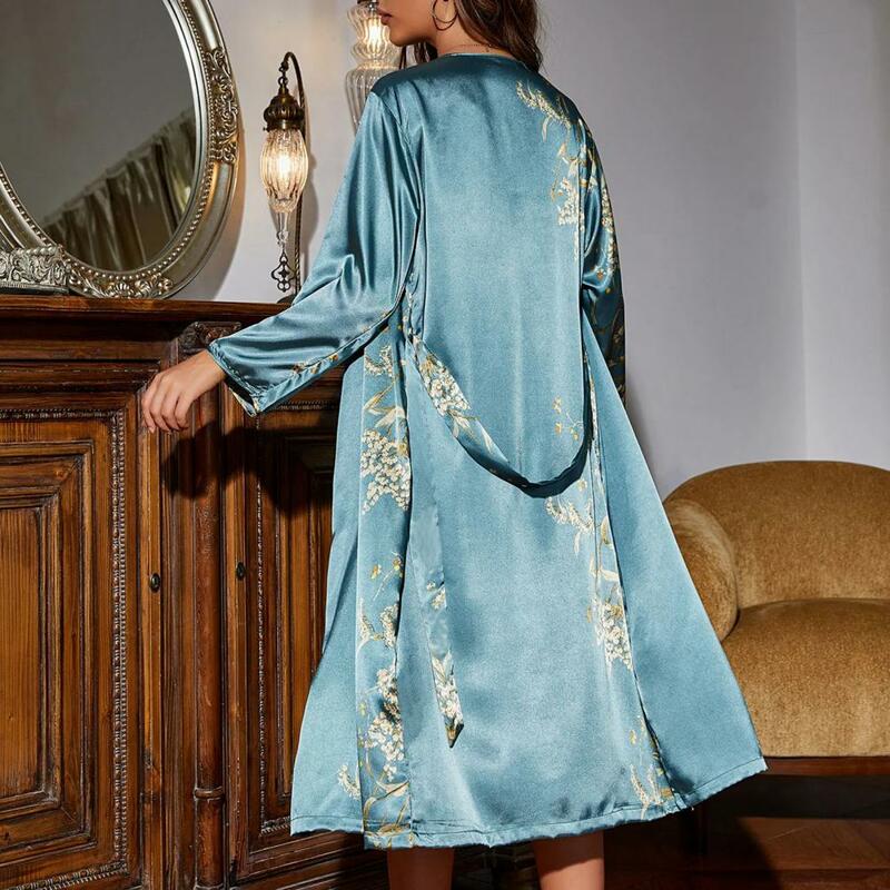 Women's Four Seasons Home Furnishing Lace Up Pajama Pajama Dresses Two Piece Set Thin Outerwear Medium Length Pajama Set