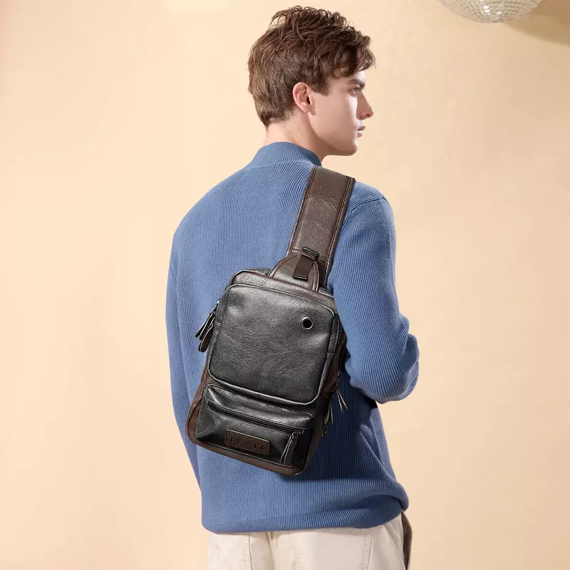 Sling Crossbody Backpack Shoulder Bag for Men Women Vintage PU Leather Sling Backpack Cycling