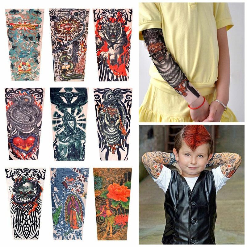 Mangas de tatuaje de brazo de flores para niños, calentadores de brazo sin costuras para montar al aire libre, protector solar, protección solar Uv, 2 piezas