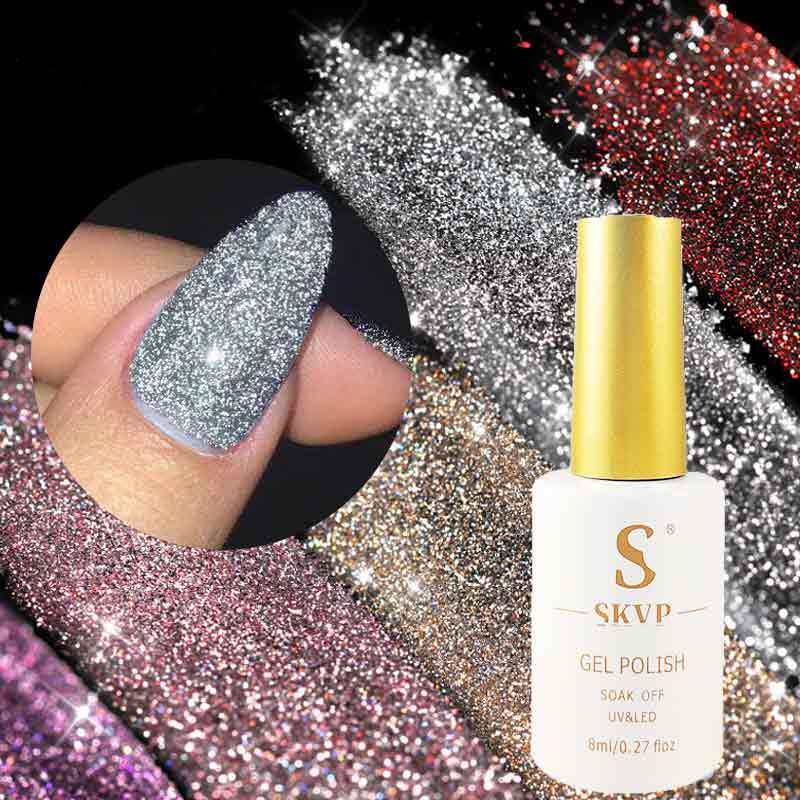 SKVP-esmalte de uñas semipermanente, Gel de ojos de gato, barniz Uv, 8ML, efecto de purpurina, diseño de uñas