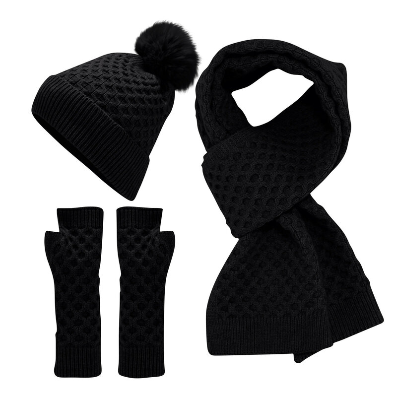 Lingerie Unique Accessories Scarfece 2023 Thick Warm Set Knitted Solid Color Neckerchief Wool 2024 Czapki Zimowe Damskie2023