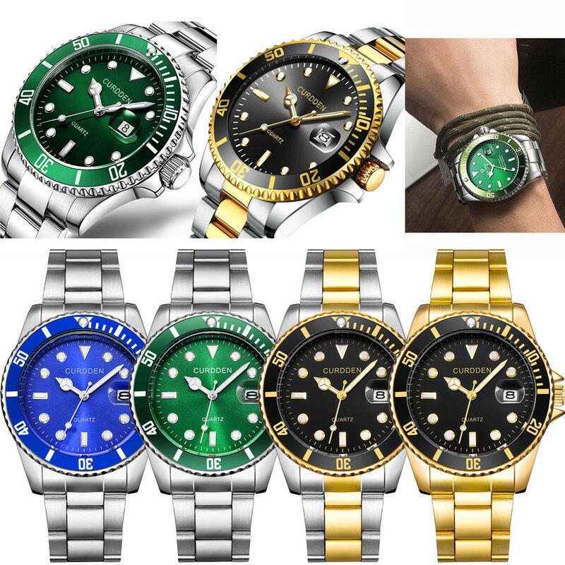 Relógio de quartzo impermeável de aço inoxidável masculino, Relógios de luxo, Relógio esportivo, Data, Fashion, 2023