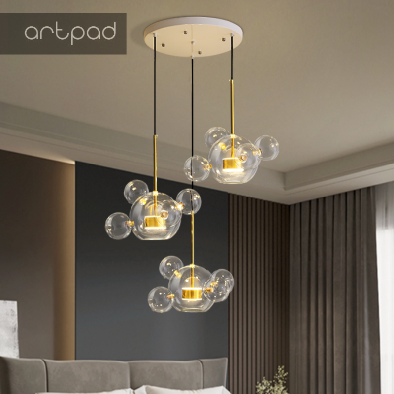 Artpad żyrandol do salonu oświetlenie szklana bańka żyrandol LED do jadalni lampy wiszące do dekoracji sufitu domu