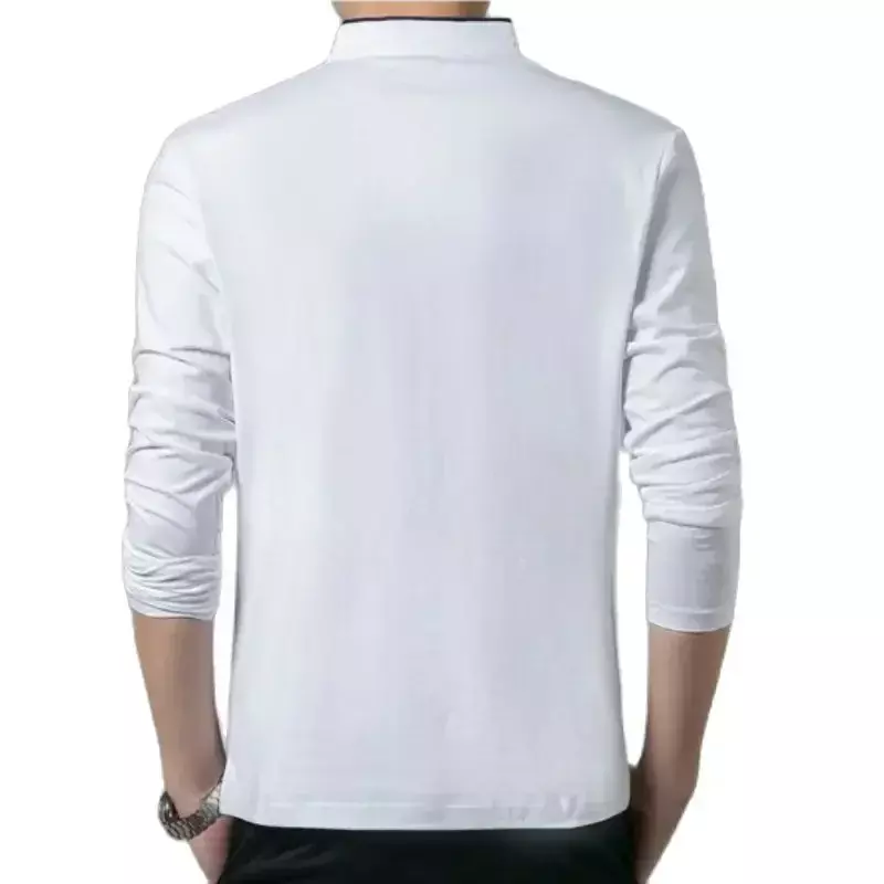 B1936  Hot Sale 2024 Spring Mens Tshirt Long Sleeve Stand Basic Solid Blouse Tee Shirt Top Casual Cotton T-shirt Men Undershirt