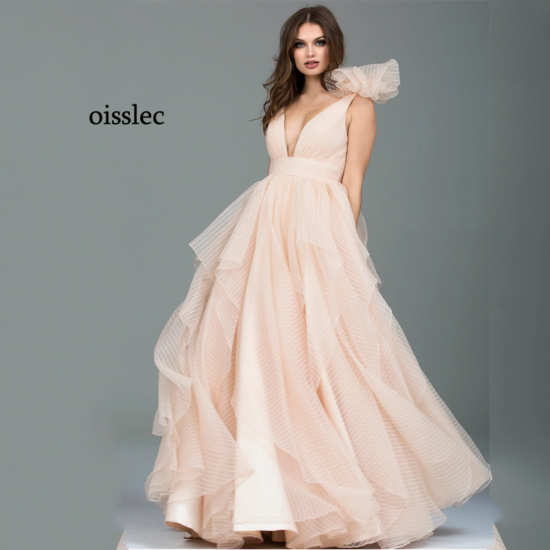 Oisslec-フリル付きの背中の開いたイブニングドレス,地面の長さ,プロのドレス,床の長さ,カスタマイズさ