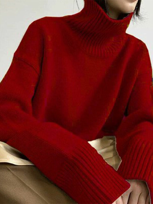 Suéter de cuello alto de Cachemira para mujer, Jersey de punto de manga larga, suelto, grueso, otoño e invierno, 2023