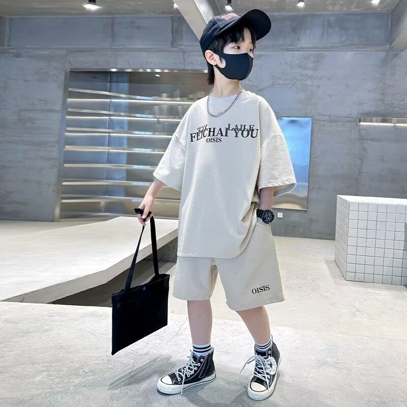 Conjunto de verano para niños y niñas, camiseta con letras estampadas, pantalones cortos, moda urbana coreana, conjunto de 2 piezas, alta calidad