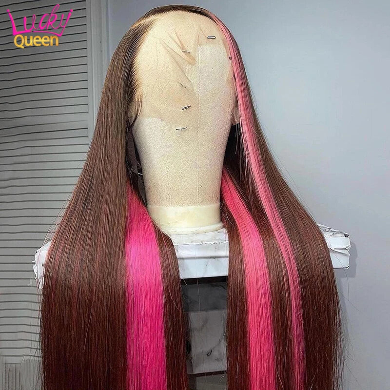 Peluca de cabello humano ondulado brasileño para mujer, postizo Frontal de encaje HD 13x4, color rosa y marrón, 28 y 30 pulgadas, prearrancado, 13x6