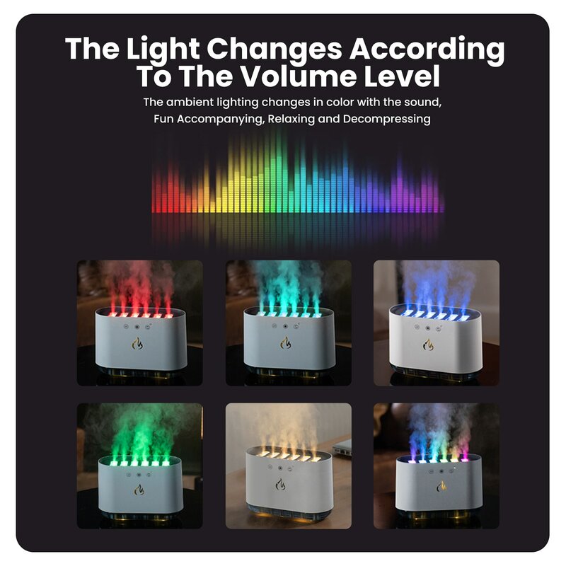 Nowy pulpit dynamiczna muzyka ultradźwiękowy płomień nawilżacz powietrza strona główna 900ML RGB Led Light nawilżacz dyfuzor maszyna Mist Maker