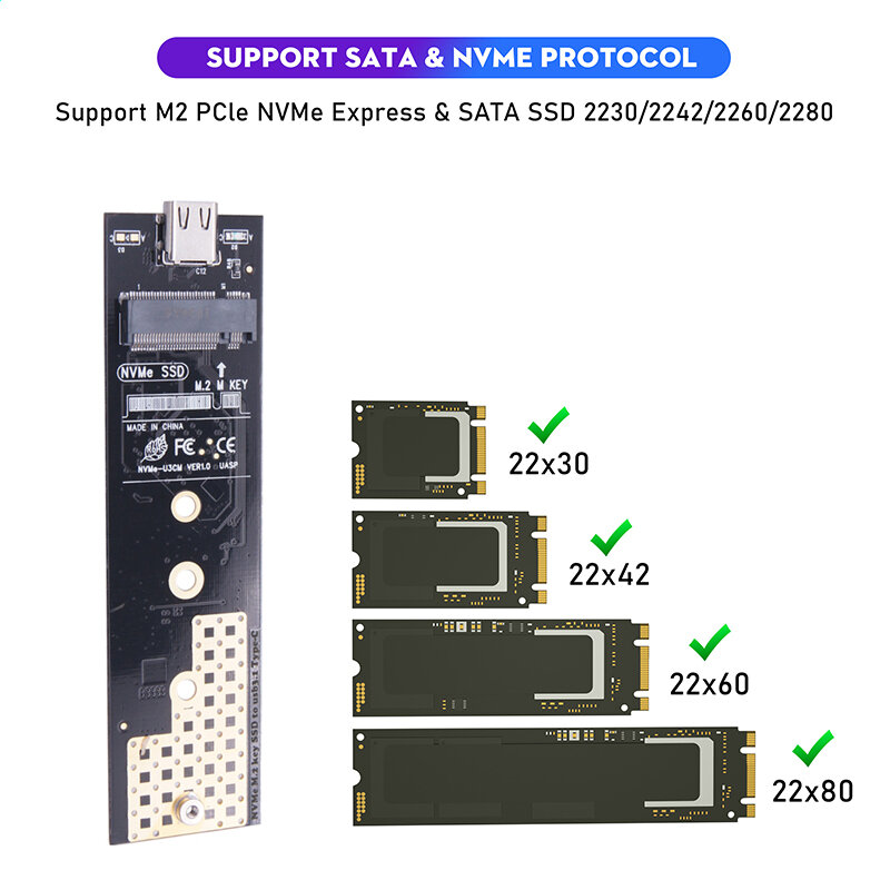 Dual Protocol M2 SSD Case Enclosure NVMe SATA NGFF M.2 SSD Box USB 3.1 10Gbps for External Hard Drive M/B+M Key M.2 SSD RTL9210B