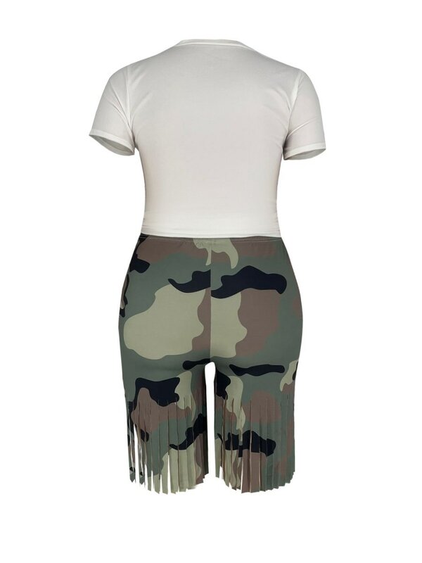 Lw plus size shorts set camo quassel y2k grafik top shorts set femme kurzarm zweiteilig set lässig damen mac thing outfit