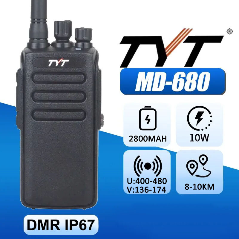 TYT MD-680 Walkie Talkie TDMA Digital Radio 136-174Mhz VHF MD680/MD358 UHF 400-480MHZ DMR Digital Waterproof Radio