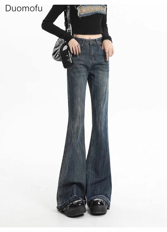 Duomofu American Vintage lose schlanke Flare Jeans Frauen Herbst neue einfache Reiß verschluss lässige Mode Taschen weibliche hoch taillierte Jeans