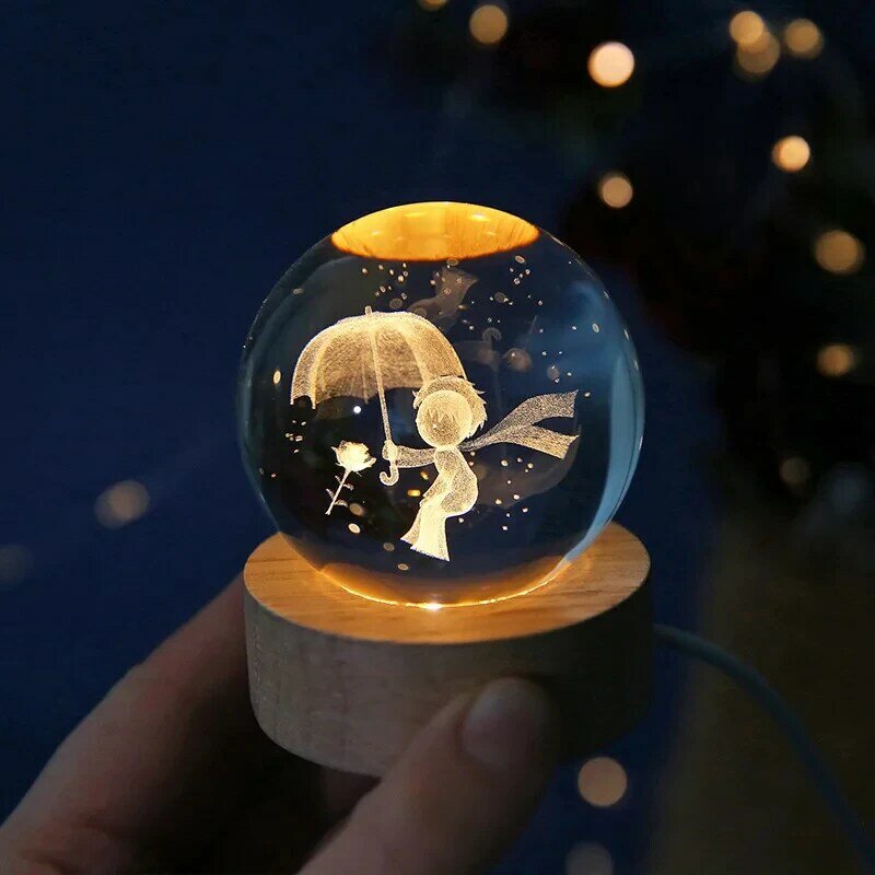 Bola de cristal 3D de 6cm para decoración del hogar y escritorio, grabado con láser globo con sistema Solar, luz nocturna de Planeta, regalo de cumpleaños y Astronomía