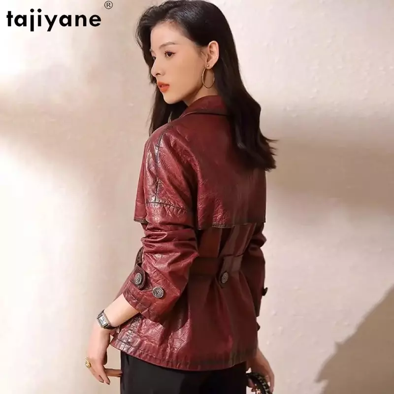 Tajiyane Super jakości prawdziwa skóra owcza kurtka damska 23 eleganckie dwurzędowe kurtki skórzane 100% prawdziwy płaszcz skórzany