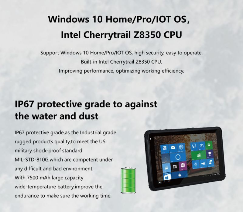 Licenza industriale Windows Enterprsie LTSC 4G LTE IP67 impermeabile 8 pollici 1920*1200 IPS 4G RAM 64G ROM PC NFC Tablet PC robusto