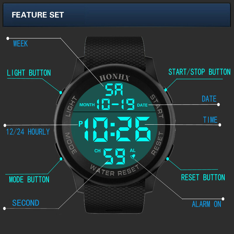 Relógio de pulso digital LED impermeável masculino, Militar, Esportivo, Luxo, Casual, Resistente à água, 30m