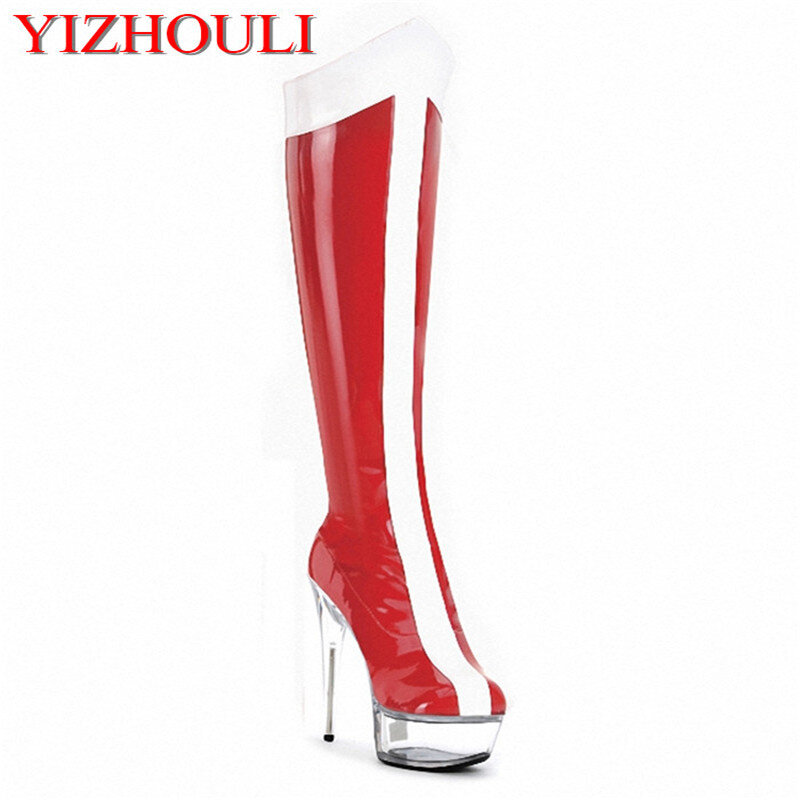 Fashion Women Dancing Boots High Heel Shoes Sexy Boots 15cm Crystal Shoes 6 Inch Knee High dance shoes