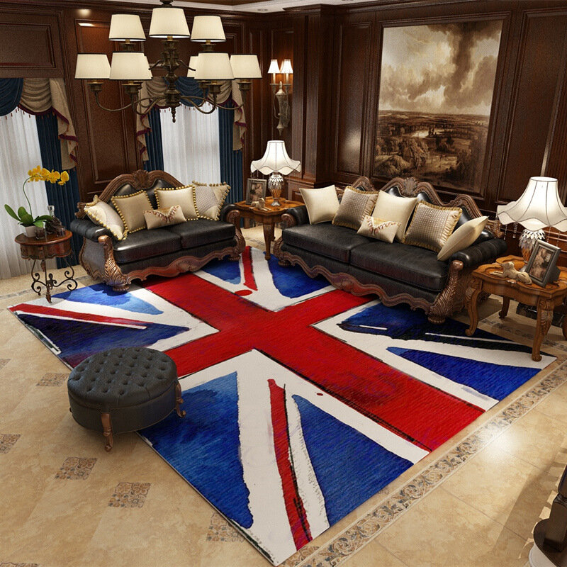 British Style Beige Flag American Retro Trend Carpet Sofa Living Room Coffee Table Bedroom Bedside Window Crystal Velvet Carpet