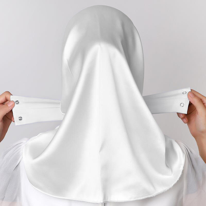 Pañuelo musulmán para la cabeza para mujer, Hijab de satén con botones, turbante Islámico