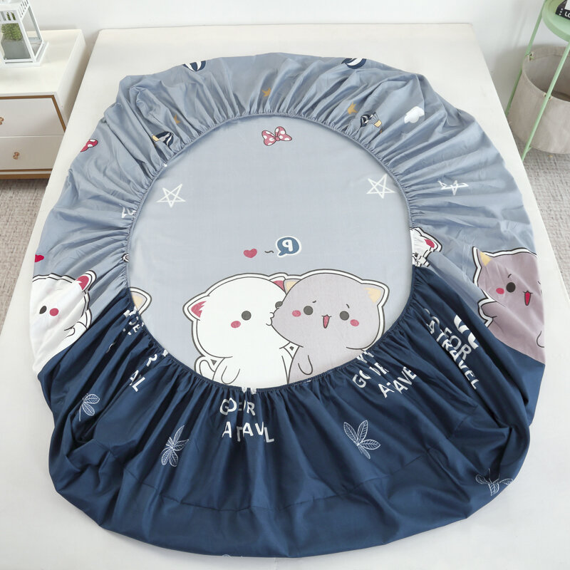 Kuup-Polyester Cartoon Bear Bedding Fitted Sheet Only(no pillowcase) Elastic Band Around Mattress Cover King Size Bed Cover