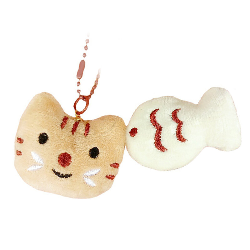 Kreskówka pluszowy kot brelok na plecaku włochaty Kawaii jedwabny wisiorek z rybą dla kobiet mężczyzn zabawka dla dzieci torba brelok z lalką brelok samochodowy prezent
