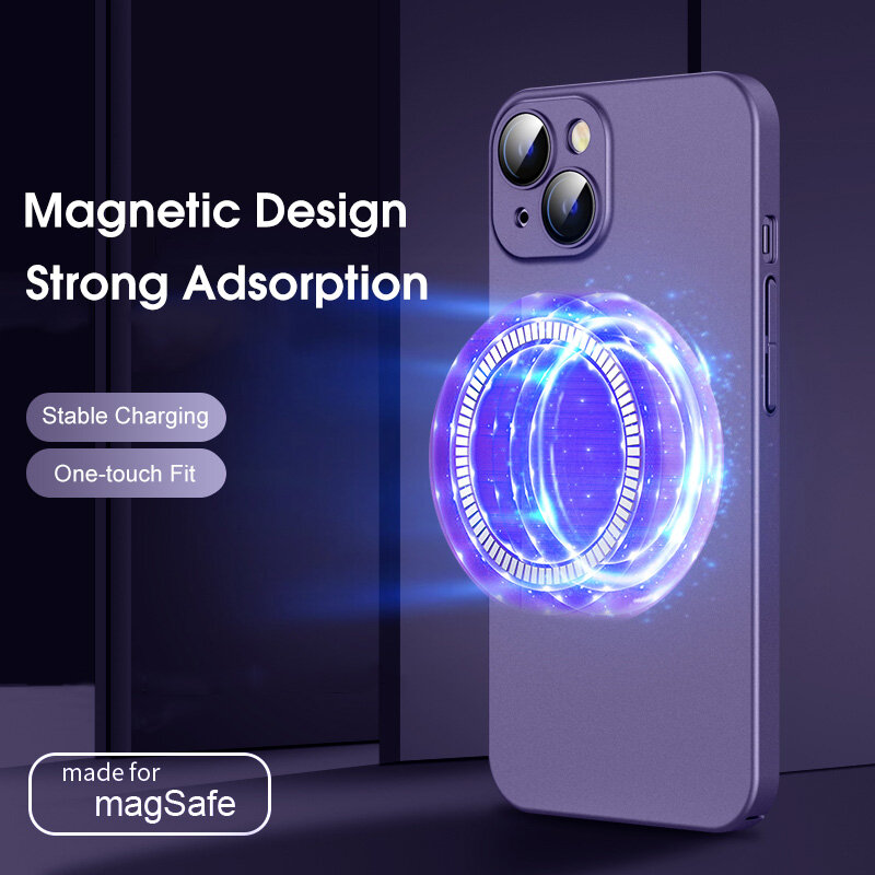 14 Pro Max Casing Magnetik untuk Magsafe Cover Pengisian Nirkabel untuk iPhone 14 13 12 11 Pro Max Matte Casing Pelindung Kaca Lensa Tipis