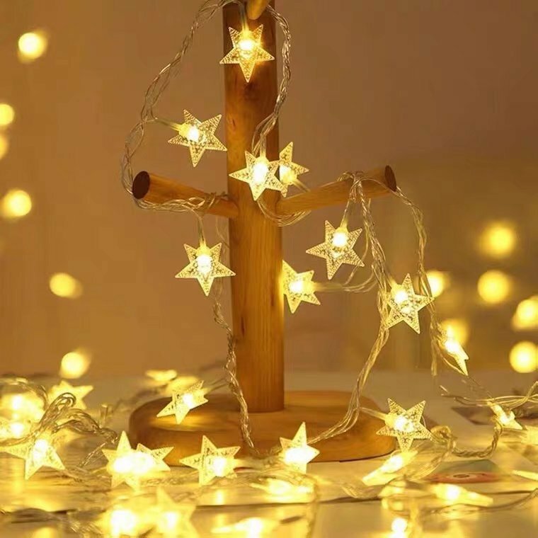 Luces decorativas de Color de copo de nieve para árbol de Navidad, cadena de estrellas operada por Usb con batería, decoración de Patio al aire libre, lámparas centelleantes