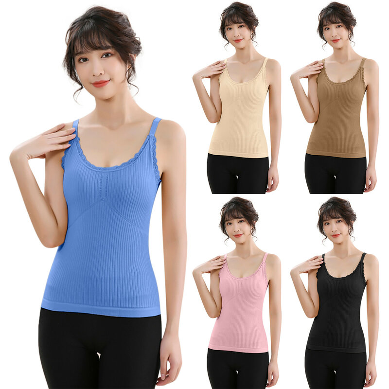 Women's Sleeveless Thermal Shirts Vest With Built In Bra Costume Comfortable Underwear Tank Top Camisole Winter Tops For Women