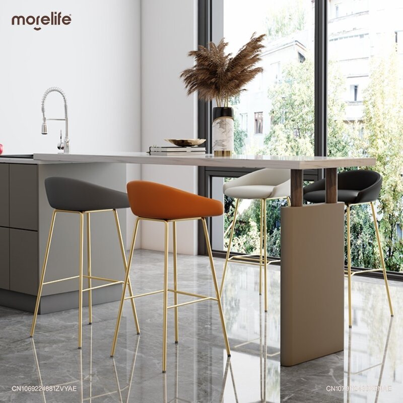 Nordic Simple Bar Chairs Kitchen Luxury Modern Minimalism Leather Back Bar Stools Fashion Designer Front Desk Home Furniture K01