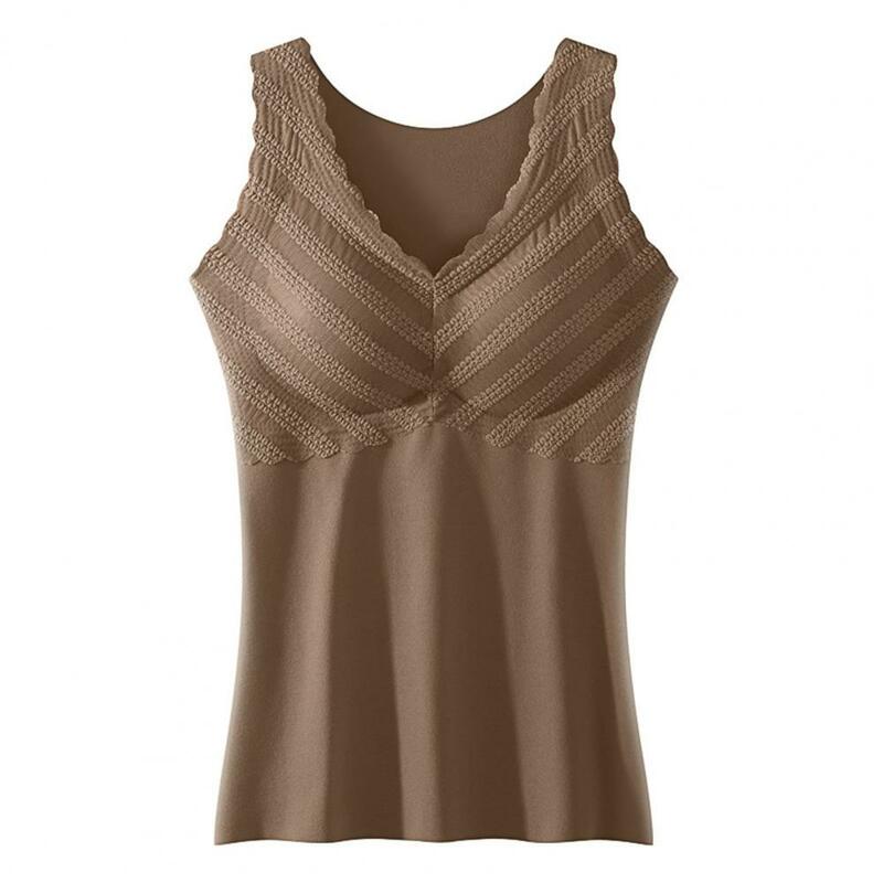 Autumn Winter Thermal Vest Cozy Lace Stitched Thermal Vest with Velvet Lining for Women Padded Underwear for Autumn Winter