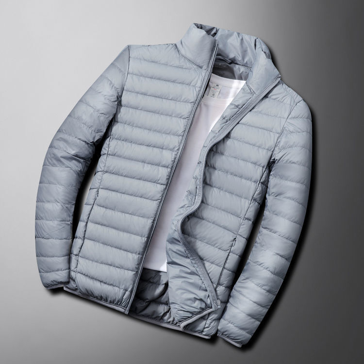 남성용 스탠드 칼라 라이트 다운 재킷, 남성용 화이트 덕 다운 얇은 코트, 단색 캐주얼 아우터, H417, 가을, 겨울, 2023 신상