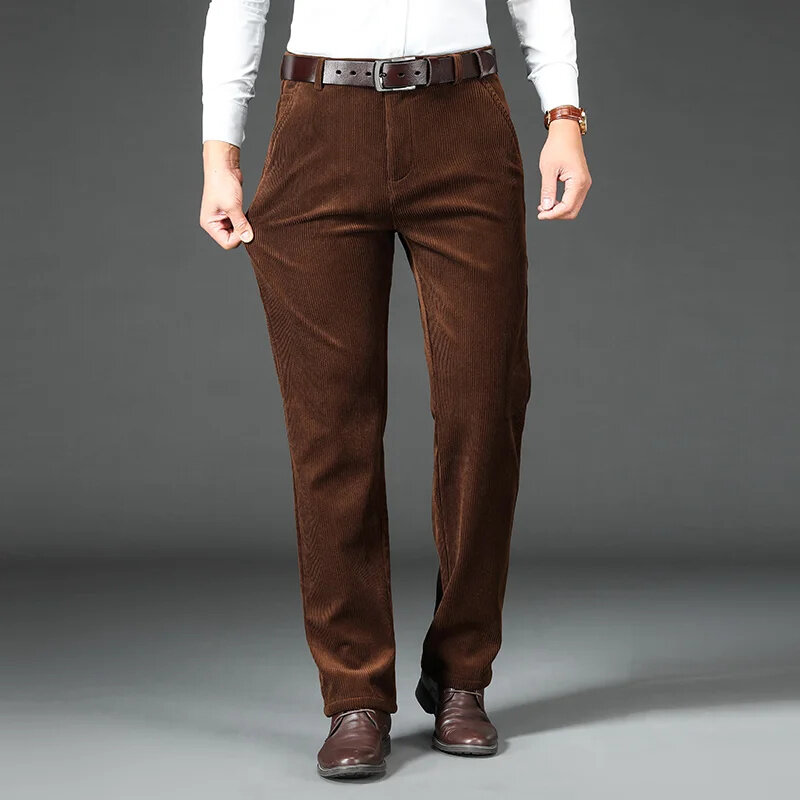Pantalones de pana de lana para hombre, pantalones elásticos gruesos y cálidos de estilo clásico, ropa de marca, moda de negocios, Invierno