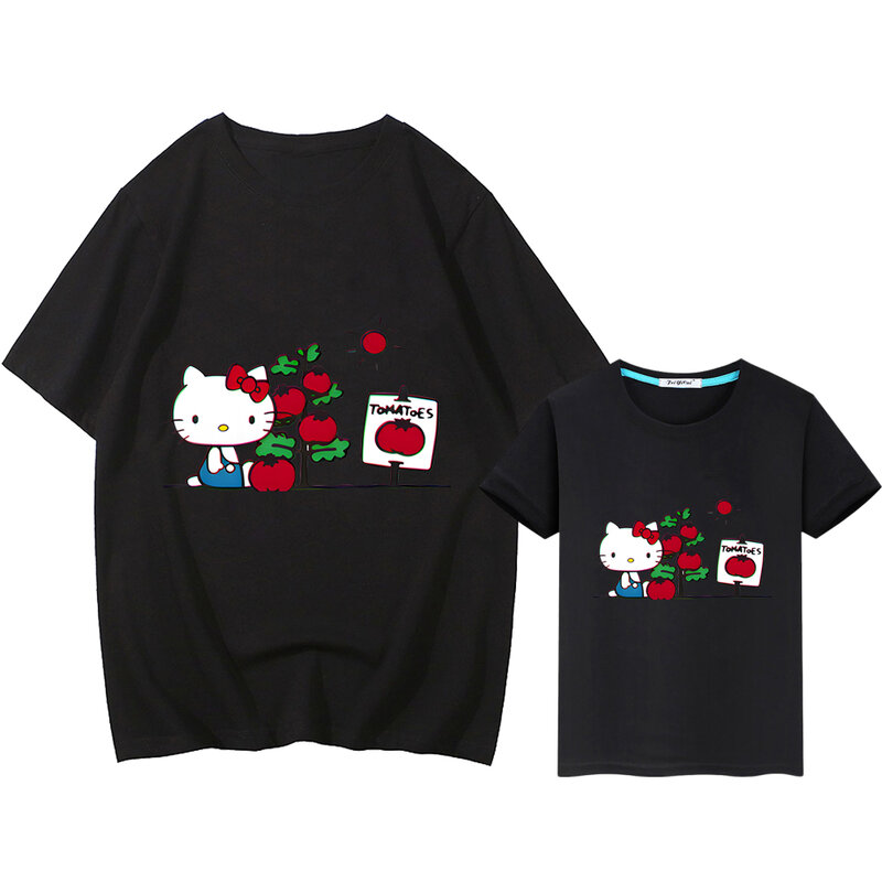 Verão t-shirt com impressão hello kitty para menino e menina, 100% algodão, bonito, anime, bonito, para crianças, presente, y2k