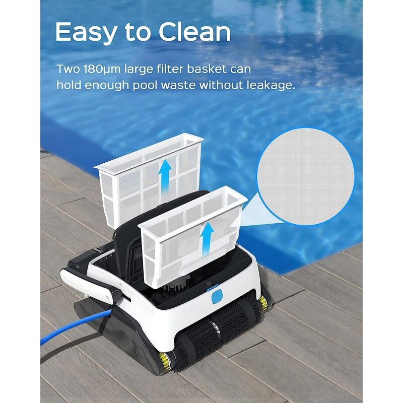 Robotic Pool Cleaner para piscinas no solo e acima do solo, poderosos motores triplos, função de escalada em parede, até 50 pés