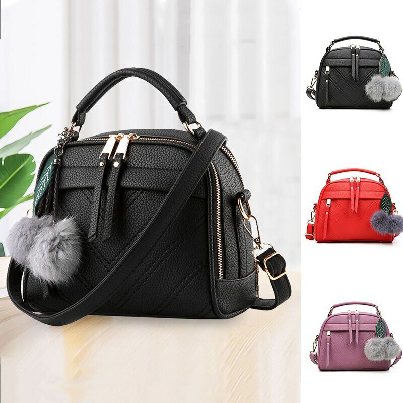 Women Messenger Bags New PU Leather Handbag Inclined Shoulder Bag Women Crossbody Handbags Bag Ball Tassel Bag