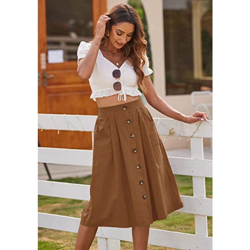Falda plisada con abertura Midi para mujer, elegante falda de verano para mujer, tendencia escolar, 2023
