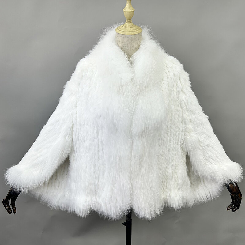 Осенне-зимние женские шали из натурального вязаного кроличьего меха, воротник из лисьего меха, женские меховые пашминовые шали, свадебная накидка, пальто, куртка