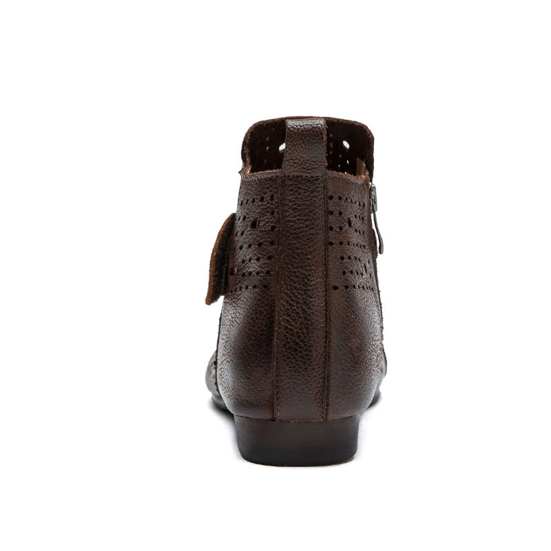 Drkanol-retro genuine leather ankle boots para mulheres, botas curtas artesanais, sapatos respiráveis com zíper e fundo macio, sapatos casuais, verão