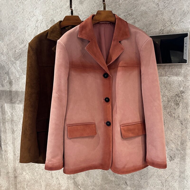 Jaket kulit domba alami untuk wanita, 100% mantel kulit domba, lengan panjang, H928