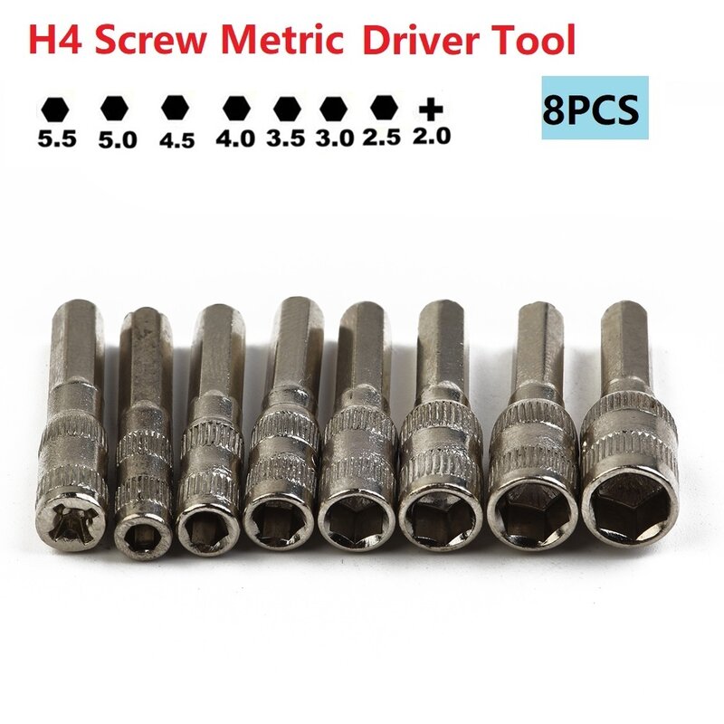Hex SocketH4 Vis MeaccelerDriver Outil à main Foret PH2.0/M2.5-5.5mm Hex Shank Silver Tone Metal Hex Nut Socket Kit 8pcs