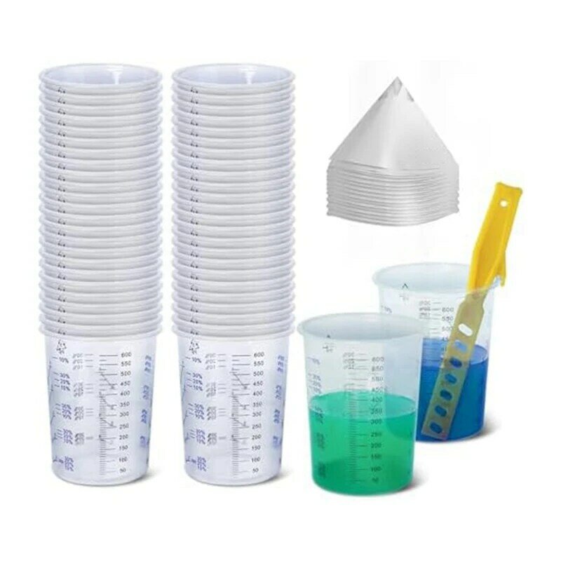 フィルター紙、Cerakoteキット付き測定カップ、ペイントミキシング用の1ペインティングスタースティック、樹脂、48カップ、50枚、20オンス600 ml