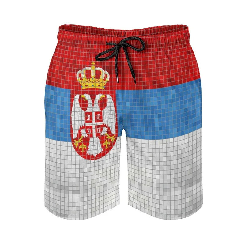 Harajuku New Summer 3D Serbia National Flag Printing Beach Shorts Fashion Cool Swimming Shorts Men Vintage Clothing Swim Trunks