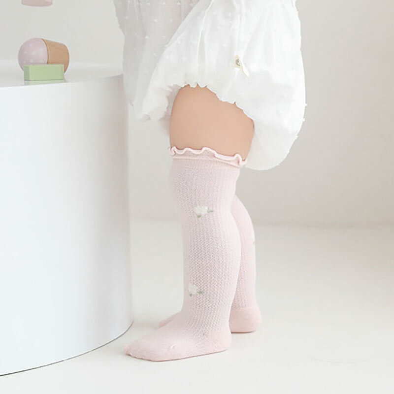 MILANCEL 한국 스타일 사랑스러운 아기 양말, 얇은 신생아 무릎 위 긴 튜브 면 스타킹