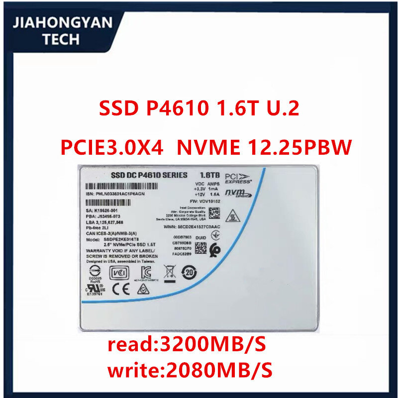 Asli untuk Intel P4610 1.6T 3.2T 6.4T AS. 2 antarmuka NVME SSD kelas perusahaan